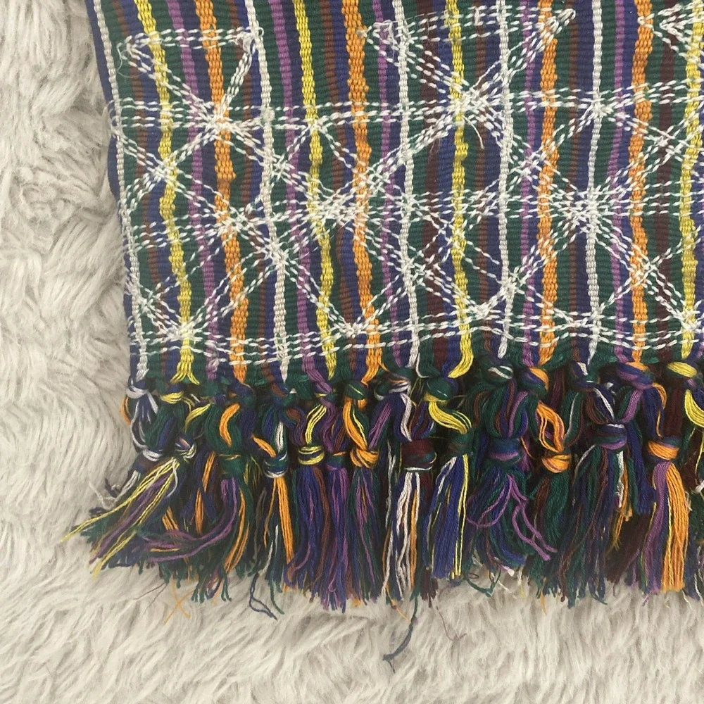 Guatemalan‎ Textile With Fringe Multicolor Fully Embroidered 55x28